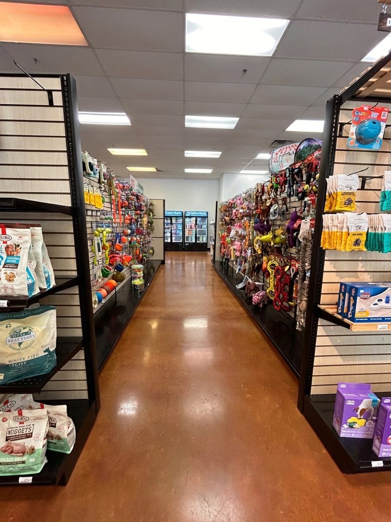 An aisle of Stella & Chewy’s, Fromm, treats and toys