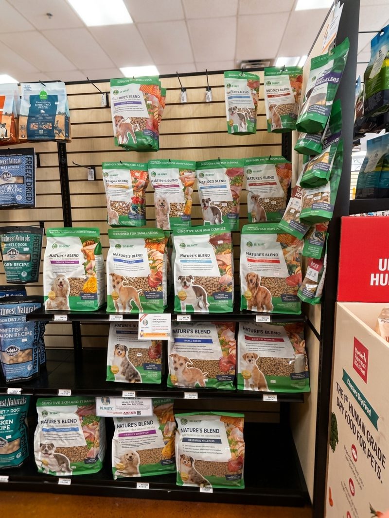 Nature’s Blend, Northwest Naturals and Honest Kitchen bags packed on slatwall